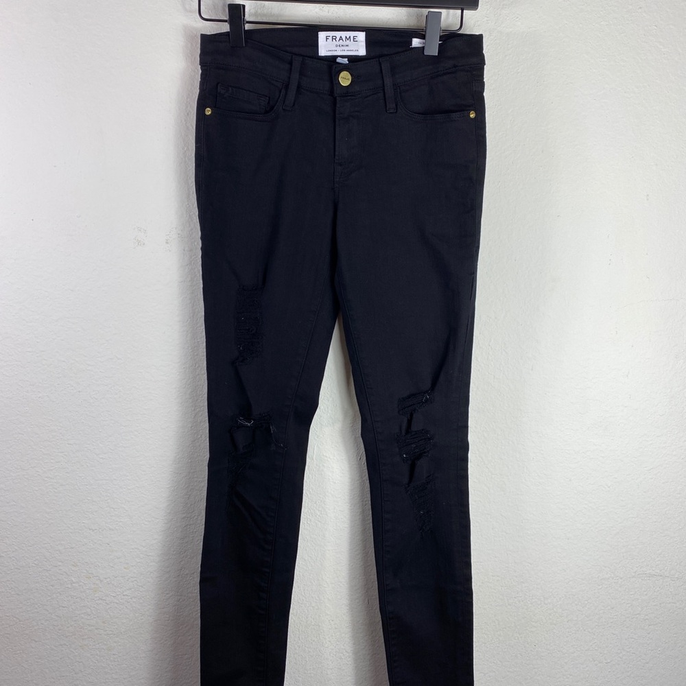 FRAME Denim Black Ripped Skinny Jeans
